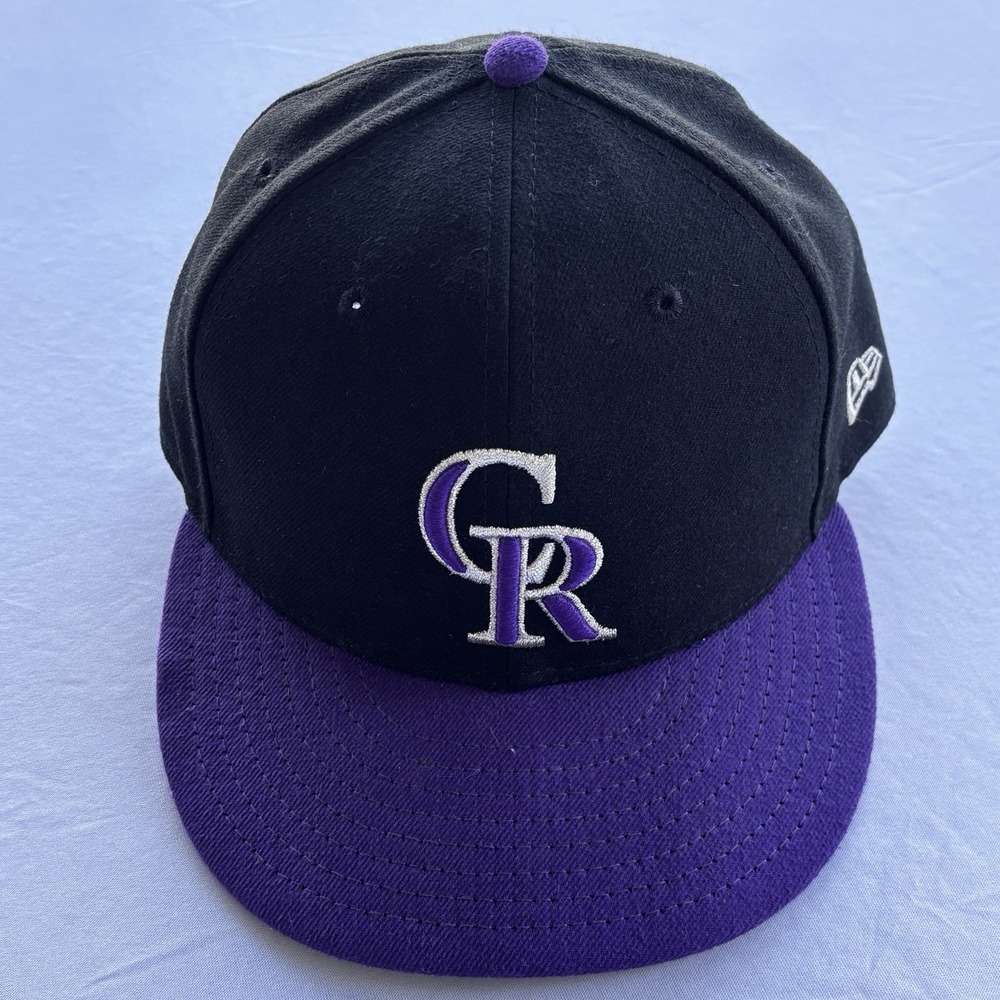Colorado Rockies New Era 59FIFTY Fitted Hat Black Purple Size 7 1/2 MLB On-Field